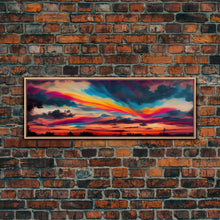 Carregar imagem no visualizador da galeria, Beautiful Panoramic Watercolor Sunset, Extra Large Wall Art, Framed Panoramic Canvas Print, Framed Wall Art
