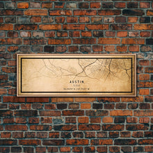 Load image into Gallery viewer, Panoramic Austin Map Print Canvas or Poster, Texas Map Art, Texas Map Print, Vintage Texas Map Framed Art, Retro / Distressed Office Art
