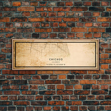 Load image into Gallery viewer, Distressed Panoramic Chicago map print poster or framed canvas, Illinois road map print poster canvas, Chicago city map print poster canvas
