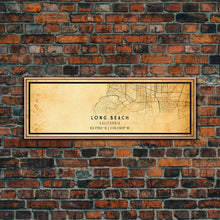 Load image into Gallery viewer, Panoramic Long Beach map print poster or framed canvas | California map print poster canvas | city map print poster canvas, distressed map
