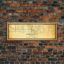 Load image into Gallery viewer, Minneapolis Panoramic map print poster or framed canvas, Minnesota map print poster canvas, Minneapolis road map print poster canvas
