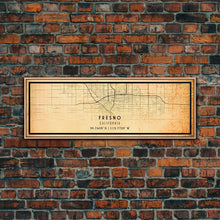 Load image into Gallery viewer, Panoramic Distressed Fresno California Map, Framed Canvas Print Or Poster, California Map Print, City Wall Art Map Print, Rustic Map Art
