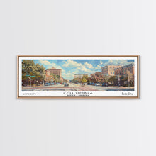 Cargar imagen en el visor de la galería, Columbia South Carolina Panoramic Watercolor Painting Framed Canvas Print, Travel Poster Art, Urban Cityscape, Living Room Decor, Wall Hanging, Office Art, Southern Charm Gift
