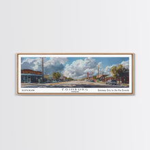 Load image into Gallery viewer, Edinburg Texas Panoramic Watercolor Painting, Scenic Framed Canvas Print, Urban Wall Art for Office, Travel Poster, Home Decor, City Gift Idea
