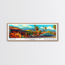 Carregar imagem no visualizador da galeria, Bakersfield California Panoramic Painting Framed Canvas Print, Mid Century Modern Art, Pop Art Style, Travel Poster, Living Room Decor
