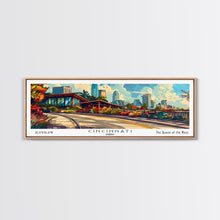 Cargar imagen en el visor de la galería, Cincinnati Ohio Panoramic Painting Framed Canvas Print, Mid Century Modern Art, Pop Art Style, Travel Poster, Wall Art Decor
