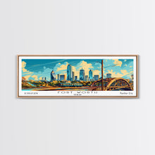 Load image into Gallery viewer, Forth Worth Texas Panoramic Painting Framed Canvas Print, Mid Century Modern Art, Pop Art Style, Travel Poster, Living Room Decor
