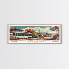 Load image into Gallery viewer, Albuquerque New Mexico Panoramic Painting, Mid Century Modern Framed Canvas Print, Retro Pop Art Travel Poster, Wall Decor, Office Art
