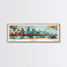 Carregar imagem no visualizador da galeria, Austin Texas Panoramic Painting, Mid Century Modern Framed Canvas Print, Retro Pop Art Travel Poster, Wall Art, Home Decor, Office Art, Gift Idea
