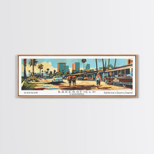 Carregar imagem no visualizador da galeria, Bakersfield California Panoramic Wall Art, Mid Century Modern Framed Canvas Print, Retro Pop Art Travel Poster, Office Wall Art, Living Room Decor

