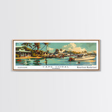 Carregar imagem no visualizador da galeria, Cape Coral Florida Panoramic Wall Art, Retro Pop Art Framed Canvas Print, Mid Century Modern Travel Poster, Living Room Decor, Office Wall Art
