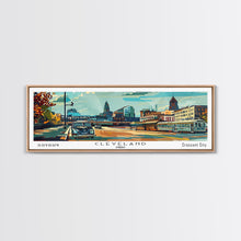 Load image into Gallery viewer, Cleveland Ohio Panoramic Wall Art, Mid Century Modern Framed Canvas Print, Retro Pop Art Travel Poster, Office Wall Art, Living Room Decor
