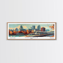 Cargar imagen en el visor de la galería, Columbus Ohio Panoramic Painting, Mid Century Modern Framed Canvas Print, Retro Pop Art Travel Poster, Wall Art, Home Decor, Office Art, Gift Idea
