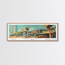 Cargar imagen en el visor de la galería, Corpus Christi Texas Panoramic Painting, Mid Century Modern Framed Canvas Print, Retro Pop Art Travel Poster, Wall Decor, Home Decor, Wall Hanging
