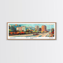 Load image into Gallery viewer, El Paso Texas Panoramic Wall Art, Retro Pop Art Framed Canvas Print, Mid Century Modern Travel Poster, Living Room Decor, Office Wall Art
