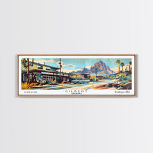 Carregar imagem no visualizador da galeria, Gilbert Arizona Panoramic Painting, Mid Century Modern Framed Canvas Print, Retro Pop Art Travel Poster, Living Room Art, Wall Hanging, Office Decor

