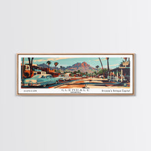 Carregar imagem no visualizador da galeria, Glendale Arizona Panoramic Wall Art, Mid Century Modern Framed Canvas Print, Retro Pop Art Travel Poster, Home Decor, Office Wall Art, Gift Idea
