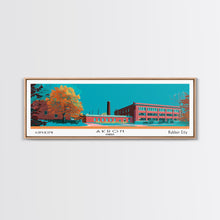 Carregar imagem no visualizador da galeria, Akron Ohio Panoramic Painting, Mid Century Modern Framed Canvas Print, Retro Pop Art Travel Poster, Living Room Wall Art Decor, City Art
