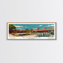Carregar imagem no visualizador da galeria, Albuquerque New Mexico Panoramic Painting, Mid Century Modern Framed Canvas Print, Retro Pop Art Travel Poster, Home Decor, City Print
