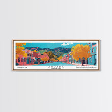Carregar imagem no visualizador da galeria, Arvada Colorado Panoramic Painting, Mid Century Modern Framed Canvas Print, Retro Pop Art Travel Poster, Living Room Wall Art, City Print
