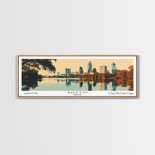 Carregar imagem no visualizador da galeria, Austin Texas Panoramic Painting, Mid Century Modern Framed Canvas Print, Retro Pop Art Travel Poster, Home Decor, City Art
