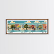 Load image into Gallery viewer, Baltimore Maryland Panoramic Painting, Mid Century Modern Framed Canvas Print, Retro Pop Art Travel Poster, Office Wall Art, City Print

