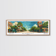Carregar imagem no visualizador da galeria, Beaumont Texas Panoramic Painting, Mid Century Modern Framed Canvas Print, Retro Pop Art Travel Poster, Living Room Wall Art, City Print
