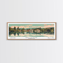 Cargar imagen en el visor de la galería, Bellevue Washington Panoramic Painting, Mid Century Modern Framed Canvas Print, Retro Pop Art Travel Poster, Office Wall Art, City Print
