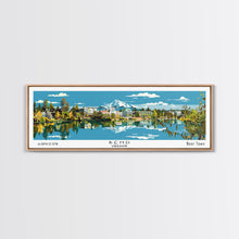 Load image into Gallery viewer, Bend Oregon Panoramic Painting, Mid Century Modern Framed Canvas Print, Retro Pop Art Travel Poster, City Wall Art Decor, Office Art
