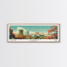 Load image into Gallery viewer, Columbia Missouri Panoramic Wall Art, Mid Century Modern Framed Canvas Print, Retro Pop Art Travel Poster, City Home Decor, Office Wall Art
