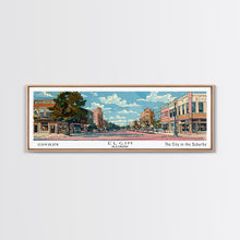 Load image into Gallery viewer, Elgin Illinois Panoramic Painting, Mid Century Modern Framed Canvas Print, Retro Pop Art Travel Poster, City Wall Art, Living Room Decor

