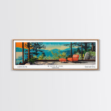 Load image into Gallery viewer, Eugene Oregon Panoramic Art, Mid Century Modern Framed Canvas Print, Retro Pop Art Travel Poster, Office Wall Decor

