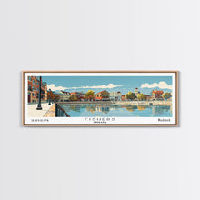 Cargar imagen en el visor de la galería, Fishers Indiana Panoramic Painting, Mid Century Modern Framed Canvas Print, Retro Pop Art Travel Poster, Home Wall Decor
