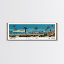 Carregar imagem no visualizador da galeria, Fontana California Panoramic Painting, Mid Century Modern Framed Canvas Print, Retro Pop Art Travel Poster, Living Room Wall Art
