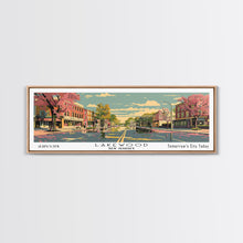 Load image into Gallery viewer, Lakewood New Jersey Panoramic Wall Art, Mid Century Modern Framed Canvas Print, Retro Pop Art Travel Poster, Living Room Art
