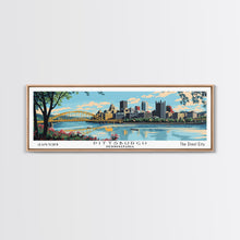 Cargar imagen en el visor de la galería, Pittsburgh Pennsylvania Panoramic Wall Art, Mid Century Modern Framed Canvas Print, Retro Pop Art Travel Poster, City Art, Office Wall Decor, Living Room Art
