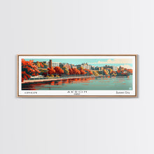 Carregar imagem no visualizador da galeria, Akron Ohio Panoramic Painting, Framed Canvas Print, Mid Century Modern Wall Art, Retro Pop Art Travel Poster, Living Room Decor, City Art
