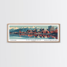 Carregar imagem no visualizador da galeria, Anchorage Alabama Panoramic Painting, Framed Canvas Print, Mid Century Modern Wall Art, Retro Pop Art Travel Poster, Living Room Decor, City Art
