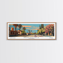 Carregar imagem no visualizador da galeria, Bakersfield California Panoramic Painting, Framed Canvas Print, Mid Century Modern Wall Art, Retro Pop Art Travel Poster, Living Room Decor, City Art
