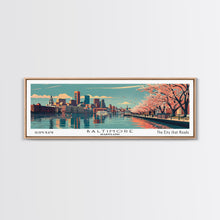 Load image into Gallery viewer, Baltimore Maryland Panoramic Painting, Framed Canvas Print, Mid Century Modern Wall Art, Retro Pop Art Travel Poster, Home Decor, City Art
