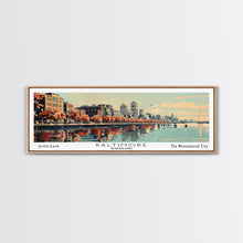 Load image into Gallery viewer, Baltimore Maryland Panoramic Painting, Framed Canvas Print, Mid Century Modern Wall Art, Retro Pop Art Travel Poster, Office Decor, City Art
