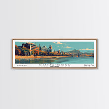 Cargar imagen en el visor de la galería, Chattanooga Tennessee Panoramic Painting, Framed Canvas Print, Mid Century Modern Wall Art, Retro Pop Art Travel Poster, Home Decor, City Art
