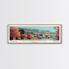 Load image into Gallery viewer, Colorado Springs Colorado Panoramic Painting, Framed Canvas Print, Mid Century Modern Wall Art, Retro Pop Art Travel Poster, Office Decor, City Art
