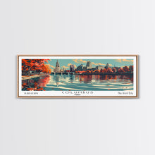 Load image into Gallery viewer, Columbus Ohio Panoramic Painting, Framed Canvas Print, Mid Century Modern Wall Art, Retro Pop Art Travel Poster, Living Room Decor, City Art
