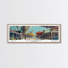 Load image into Gallery viewer, Escondido California Panoramic Painting, Framed Canvas Print, Mid Century Modern Wall Art, Retro Pop Art Travel Poster, Living Room Decor, City Art
