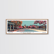 Carregar imagem no visualizador da galeria, Fayetteville North Carolina Panoramic Painting, Framed Canvas Print, Mid Century Modern Wall Art, Retro Pop Art Travel Poster, Home Decor, City Art

