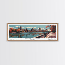 Load image into Gallery viewer, Fort Wayne Indiana Panoramic Painting, Framed Canvas Print, Mid Century Modern Wall Art, Retro Pop Art Travel Poster, Office Decor, City Art
