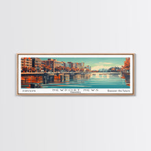Load image into Gallery viewer, Newport News Virginia Panoramic Wall Art, Mid Century Modern Framed Canvas Print, Retro Pop Art Travel Poster, Office Decor, Cityscape Art
