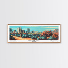 Load image into Gallery viewer, Phoenix Arizona Panoramic View, Mid Century Modern Framed Canvas Print, Retro Pop Art Travel Poster, Living Room Wall Decor
