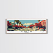 Cargar imagen en el visor de la galería, Santa Ana California Panoramic Wall Art, Mid Century Modern Framed Canvas Print, Retro Pop Art Cityscape, Travel Poster, Living Room Decor
